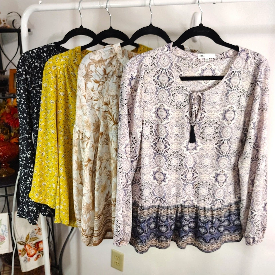 BOHO Casual & Career Bundle中号女式长袖衬衫混合套装 — 第 1/4 张图片