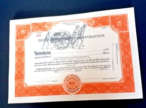 " CLOSEOUT " (50) 1955 ZIONS INVESTMENT CORP. STOCK CERTIFICATES MINT - Picture 1 of 7
