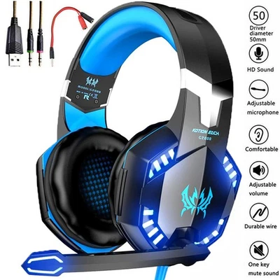 Gaming Headset KOTION EACH G2000 For PS4 Xbox One Surround Stereo Sound Mic Blue - Image 1 of 4