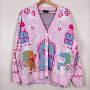 Strickjacke Damen XL Coquette Kawaii skurril Weihnachtspullover AOP süß pastell - Bild 1 von 9
