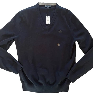 NWT Express V Neck Sweater Men’s Large Black Logo MSRP $60 - Image 1 of 4