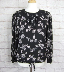 VINTAGE DIANE FRES GEORGETTE FLORAL PRINT TOP SHIRT BLOUSE M / L Black Pink - Picture 1 of 8