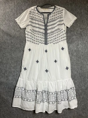 Vestido Eshakti Wayward Francies Mujer Mediano Blanco Bordado Bolsillos Boho Foto 1 de 4