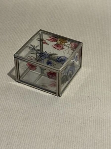 STAINED GLASS MIRRORED TRINKET BOX BIRD AND THISTLE VGC - Picture 1 of 2