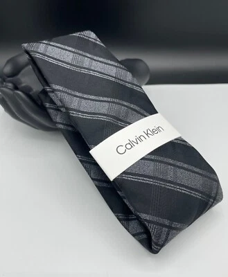 Corbata de mezcla de seda para hombre Calvin Klein ~ negra ~ cuadros y cuadros ~ NUEVA PRECIO DE VENTA SUGERIDO POR EL FABRICANTE: $69,50 Foto 1 de 4