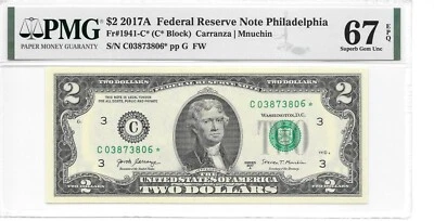 2017A* PHILADELPHIA* $2 FRN STAR (C* BLOCK) PMG 67 EPQ SUPERB GEM UNCIRCULATED - Image 1 of 4