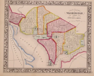 Mapa 1862 ~ PLAN de Washington - Georgetown por S. A. Mitchell ~ (12x15)-#07 Foto 1 de 4