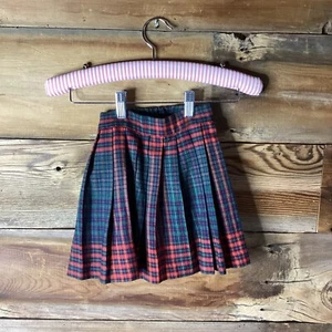 Vintage Plaid Pleated Skirt Girls Size 4 Academia Green Tartan Vtg Pull On - Picture 1 of 5