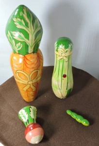 Nesting Vintage vegetables carrot, celery, radish with worm in the last one - Picture 1 of 4