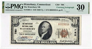 $10 1929 T1 National WATERBURY Connecticut CT ((Courtesy Autograph)) PMG 30 - Picture 1 of 2