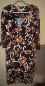 Character Club Jersey Dress 3/4 Sleeves Gold Chain Navy Orange Tan Size 1X - Picture 1 of 9