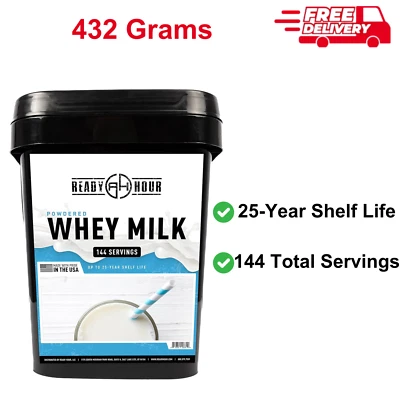 READY HOUR Bulk Powdered Milk, Real Non-Perishable Whey, Food Safe Container, 144 Servings