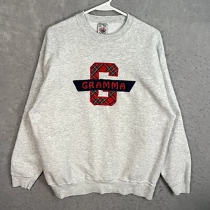 Vintage 90s Gramma Grandma Sweater Womens Large Gray Crewneck Sweatshirt Ladies - Picture 1 of 11
