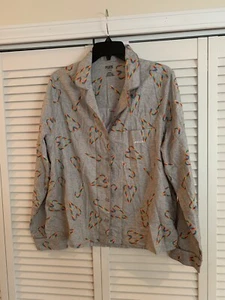 VS Victorias Secret Pink button up Sleep Shirt NEW size Large L grey Candy Canes - Picture 1 of 5