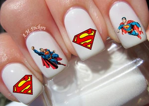 Super Man Nail Art Stickers Transfers Decals Set of 34 - A1274 - Picture 1 of 2
