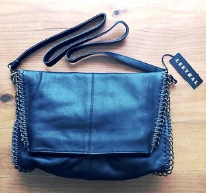 ladies black genuine Soft leather bag BRAND NEW Brass chain Handbag With Strap - Picture 1 of 5