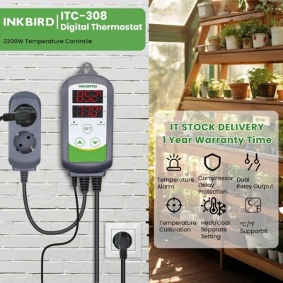 INKBIRD Digitale Temperaturregler ITC-308S Thermostat Abnehmbar Temperatur Sonde - Bild 1 von 4