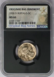 1938-D 5c Buffalo Nickel - NGC MS 66 Original Bag Fragment Label Series - Picture 1 of 2