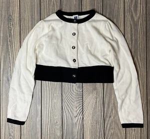 Janie And Jack Girls White Black Button Up Knit Cardigan Sweater Size 6 - Picture 1 of 4