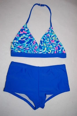 Girls Swimsuit 2 PC BIKINI SET Blue Boyshorts ANIMAL PRINT Hot Pink Lime XS 4-5 - Image 1 of 2