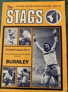 1977 Mansfield V Burnley Football  Soccer Match Programme - Picture 1 of 3