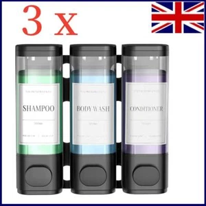 Soap Dispenser Wall-Mounted Shower Shampoo Conditioner Body Wash 3 Chamber New - Picture 1 of 15