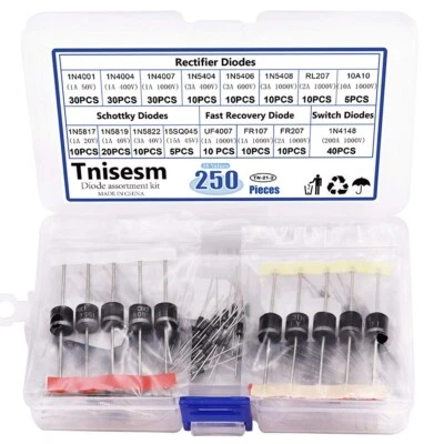 250 Pcs 16 Values Rectifier/Schottky/Fast Recovery/Switch Diode Assortment Kit,1 - Image 1 of 4