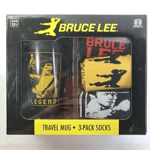 Bruce Lee Travel Mug and 3 Pack Sock Bundle One Size By CultureFly BRAND NEW - Picture 1 of 8