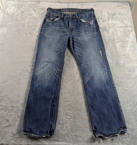 American Eagle Jeans Mens 34x32 Blue Low Rise Bootcut Distressed Frayed Y2K READ - Picture 1 of 20