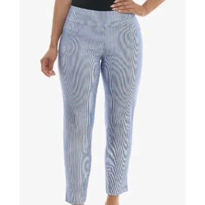 Zac & Rachel 2X Blue White Striped Pullon Ankle Pants with Millennium Fabric - Image 1 of 4