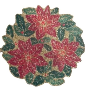 Tahari Hogar Cargadores Cuentas Manteles Individuales Centro 15” Forma de Flor de Pascua Navidad Nuevo - Imagen 1 de 6