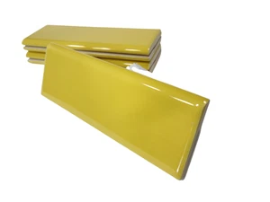Sunflower Yellow Ceramic Tile Bullnose Backsplash Curved Edge Subway Trim - Picture 1 of 24