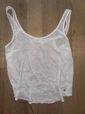 Camiseta sin mangas Abercrombie & Fitch bordada con lentejuelas marfil para mujer talla M verano elegante Foto 1 de 4