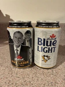 2 Labatt Blue Light Mike Lange Bierdosen BODEN LEER Pittsburgh Penguins 2025 - Bild 1 von 6