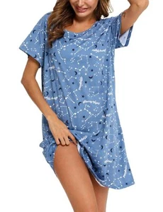 Women's Cotton Nightgowns Plus Size Sleep Shirt Sleepwear Short Sleeve Print - Picture 1 of 7