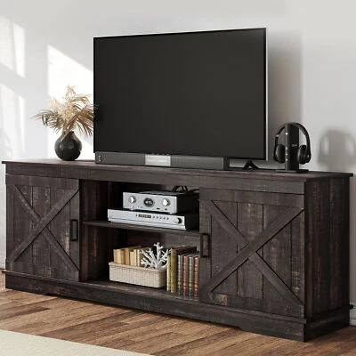 Farmhouse TV Stand for 65 Inch Entertainment Center with Barn Door Media Console - Image 1 of 4
