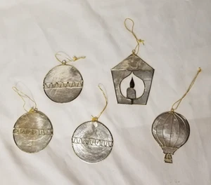 5 Vintage Capiz Shell Gold Wire Hanging Christmas Ornaments Balloon Candle Lot - Picture 1 of 8
