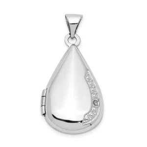 Real 14kt White Gold 21mm Tear Drop Diamond Locket - Picture 1 of 7