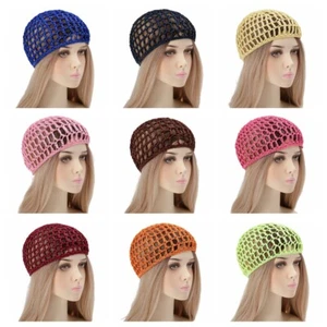 Women Solid Stretch Crochet Hat Mesh Net Lightweight Nightcap Hair Accessories - Picture 1 of 21