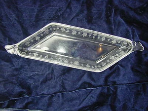 Antique Vintage Heisey Etched Glass Leaded Crystal Relish Dish Parallelogram - Picture 1 of 9