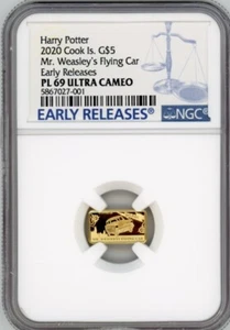 Harry Potter Mr Weasley's Flying Car 2020 Cook Islands 0.5G GOLD BAR NGC PL 69 - Picture 1 of 7
