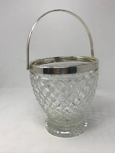 Vintage F.B.Rogers Silver Co Lead Crystal Ice Bucket Silver Plated Rim 7" Tall - Picture 1 of 6