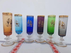 6 gafas de cristal checo bohemia de colección multicolores y chapadas en oro  - Imagen 1 de 7