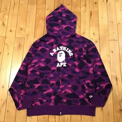 3XL BAPE Púrpura Camuflaje Logo Universitario Cremallera Completa Sudadera con Capucha A Bathing Ape Talla XXXL Foto 1 de 4