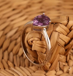 Natural Teardrop Amethyst 925 Sterling Silver Solitaire Ring UK Size M1/2 O1/2 R - Picture 1 of 7