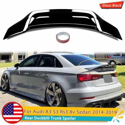 RT Style Rear Trunk Spoiler Wing For 2014-20 Audi A3 S3 Rs3 8v Sedan Gloss Black Foto 1 de 4
