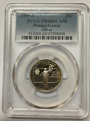 1999 S SILVER QUARTER 25C PENNSYLVANIA PCGS PR68DCAM Cover