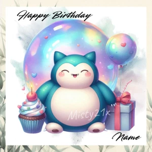 Personalised SNORLAX Birthday Greetings Card Pokemon Gifts Cupcake ANY NAME - Picture 1 of 1