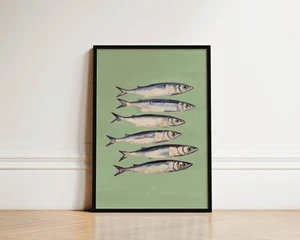 Póster con impresión artística de sardinas verdes de cocina de peces obras de arte de pared de colección regalo - Imagen 1 de 18