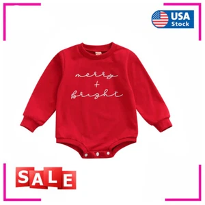 Newborn Baby Kid Boy Girls Long Sleeve Romper Christmas Printing Casual Jumpsuit - Picture 1 of 10